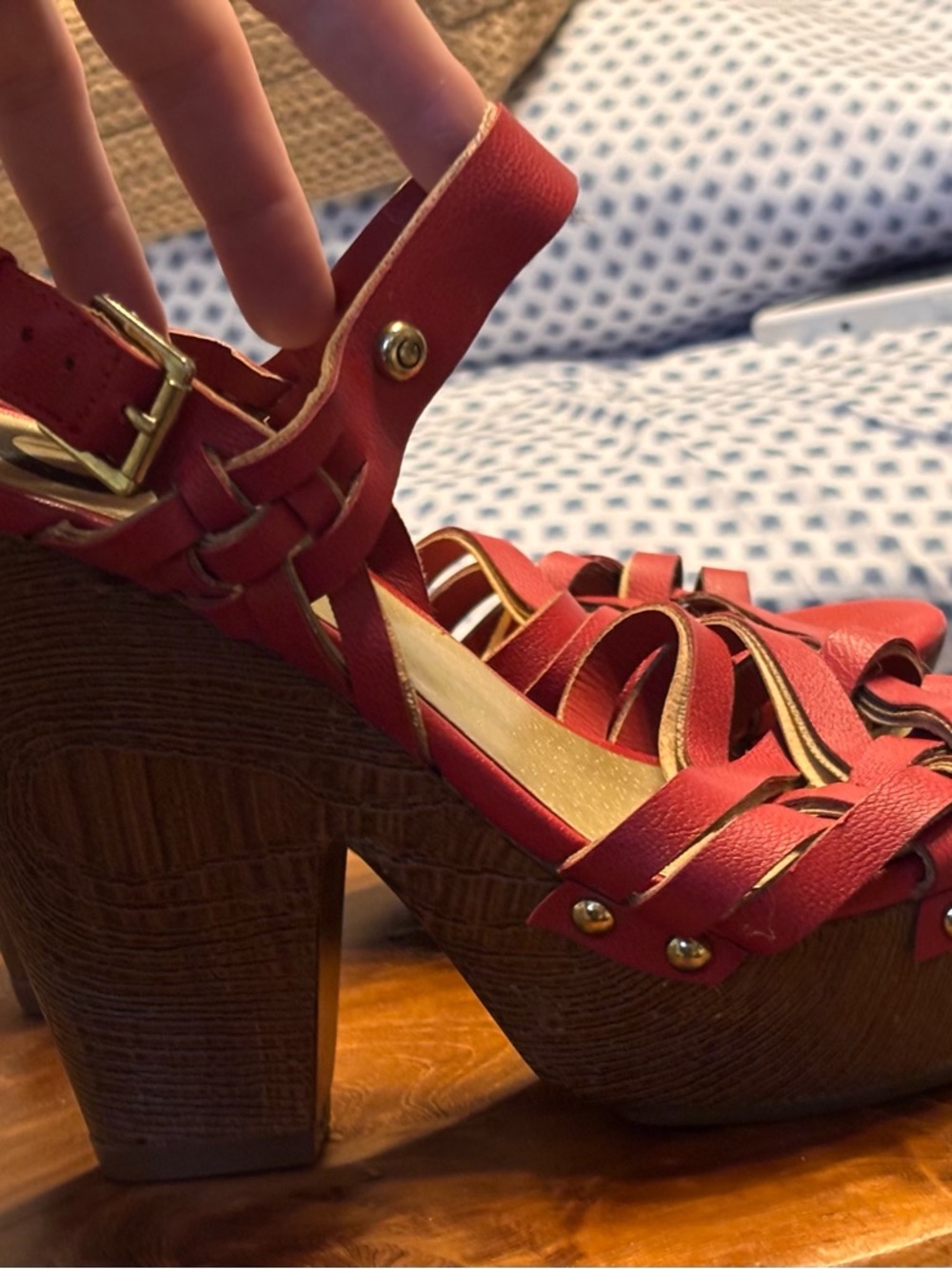 Y2K Style Red Strappy Block Platform Heels G by Guess - Picture 4 of 5